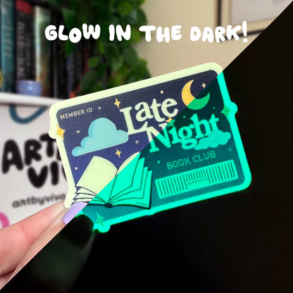 Late Night Book Club Member ID - Glow in the Dark Kindle Sticker, Bookish Stickers and Gift for Readers, Cute book stickers for kindle