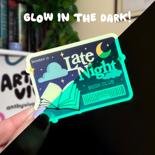 Late Night Book Club Member ID - Glow in the Dark Kindle Sticker, Bookish Stickers and Gift for Readers, Cute book stickers for kindle