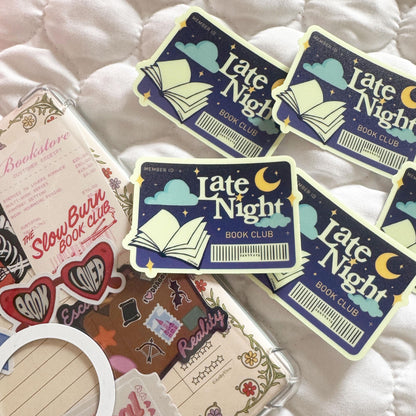 Late Night Book Club Member ID - Glow in the Dark Kindle Sticker, Bookish Stickers and Gift for Readers, Cute book stickers for kindle