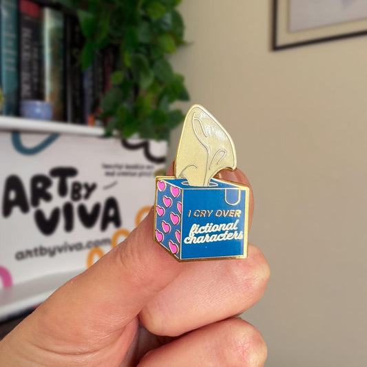 I Cry Over Fictional Characters Enamel Pin – Bookish Pin for Readers, Gift for Book Lovers, Small 1.25 Inch Hard Enamel Pin