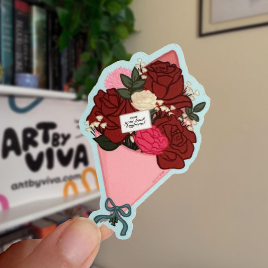 Flower Bouquet from Book Boyfriend Bookish Kindle or Kobo Sticker, Funny cute sticker for romance readers