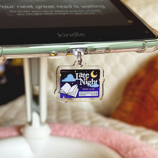 Late Night Book Club Kindle Charm, Kobo Charm & USB-C Dust Plug for Book Lovers, Kindle Accessories