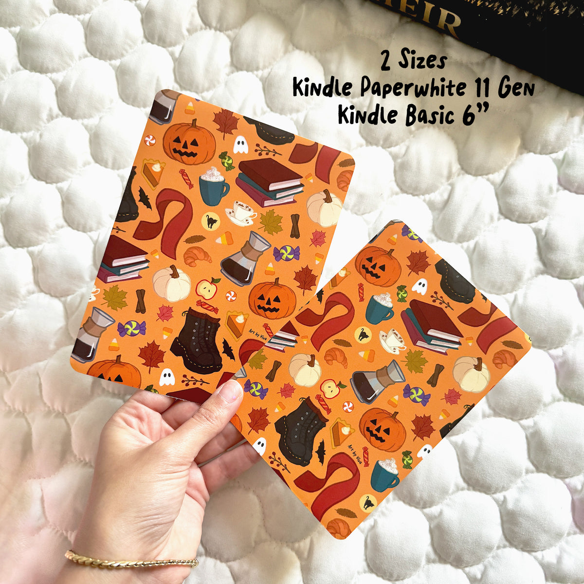 Halloween Themed Fall Kindle Case Inserts, Hand drawn Bookish Fall printed cardstock inserts for clear case on Kindle