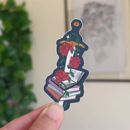 Fantasy Floral Sword Bookish Sticker, Book Stickers for Kindle